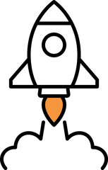 Motivational rocket launch icon with orange flame