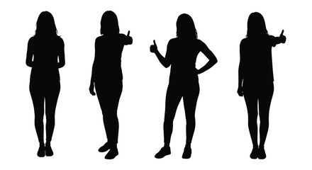 Four silhouetted women in varying poses with thumbs up gestures