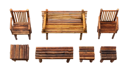 Rustic charm, handcrafted wooden chair set with matching bench for cozy gatherings