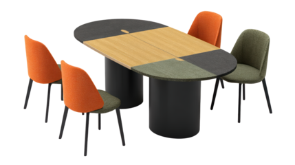 Rustic charm, warm wooden dining table with four matching chairs in a cozy setting