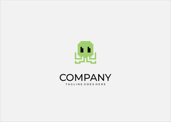 Green Pixel Art Octopus Character – Cute Retro 8-Bit Squid Monster Vector Illustration for Stickers, Video Games, NFT, Digital Assets, T-Shirts, and Graphic Design Projects.