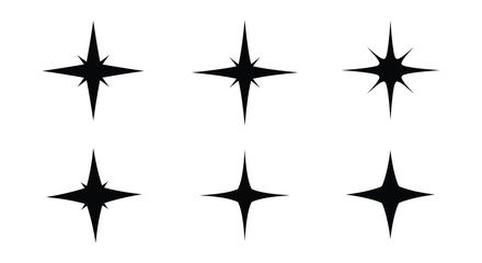Minimalist design with six black starburst shapes on a white background