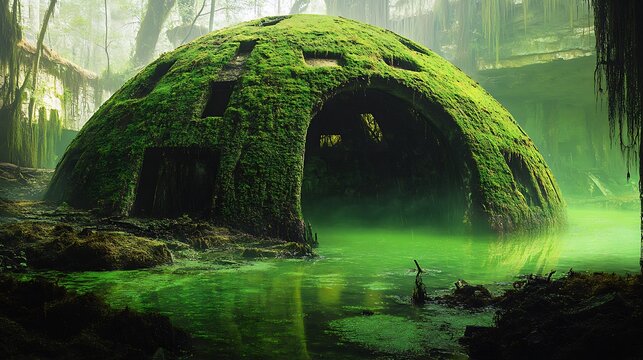 An ancient stone arch bridge reflects in a forest stream - Powered by Adobe