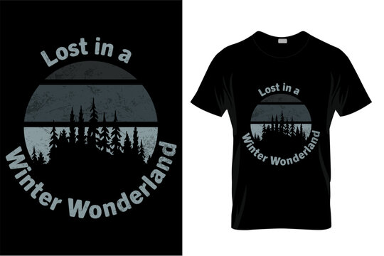 Winter forest related t-shirt design with mockup