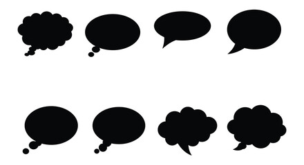 Collection of various black speech bubbles and thought bubbles on white