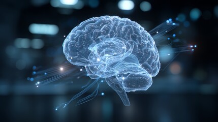 Futuristic digital brain with neural connections on a blurred background
