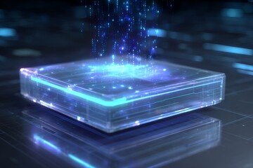 Futuristic holographic interface with data streams in technological setting