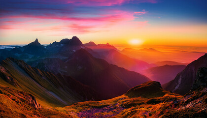 Naklejka premium Surreal Landscape With Colorful Mountains At Sunset
