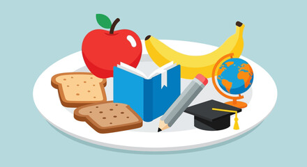 Brain Food Concept with School Supplies on a Plate.