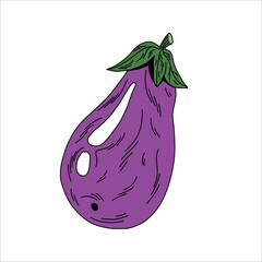 Purple eggplant with green stem isolated on white background