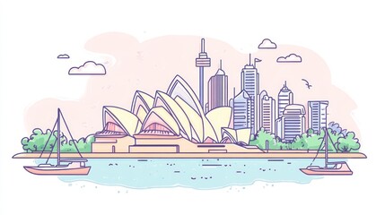 Sydney skyline outline with opera house