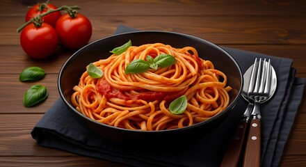 Delicious Tomato Pasta Dish with Fresh Basil.