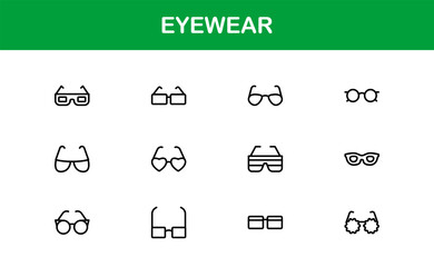 Eyewear icons &ndash; Professional line icon set featuring modern, minimal glasses and vision-themed vector designs