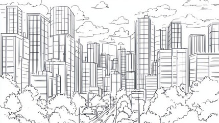 Obraz premium Cityscape outline drawing