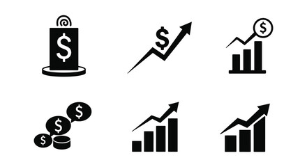 Financial growth and investment icons depicting monetary success and market trends