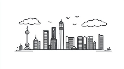 City skyline line drawing