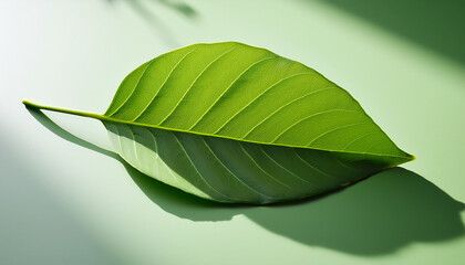 Obraz premium Leaf S Shade A Vibrant Green Leaf Cast Its Subtle Shadow The Epitome Of Botanical Beauty And Simplicity