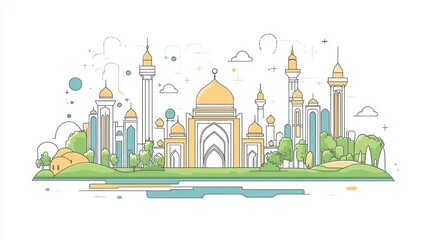 Cityscape islamic architecture outline