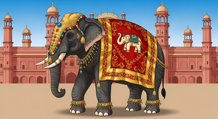 Poster illustration for mysore dasara with elephant and palace.