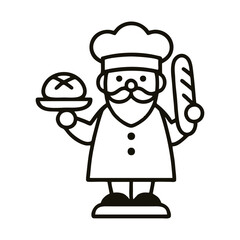 Cartoon Baker Holding Different Types of Bread Vector Illustration