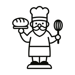 Cartoon Baker with Bread and Whisk Vector Illustration