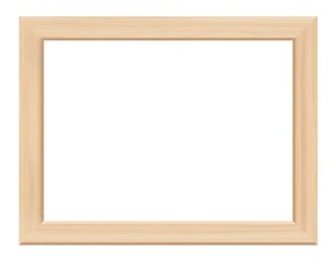 A light beige wooden picture frame with a simple rectangular shape is displayed against a plain white background.