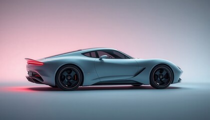 Futuristic Luxury Sports Car with Neon Lights on Minimal Background
