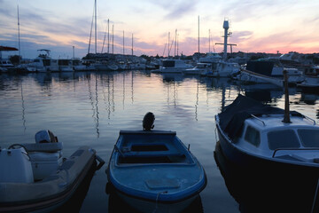 Fototapeta premium Sunset in Podstrana, small coastal town near Split, Croatia.