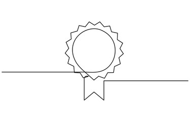 Single continuous line drawing of the best quality award badge vector illustration. Editable stroke