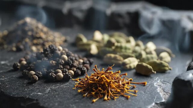 Assortment of Spices on a Dark Surface.