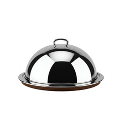 Obraz premium Polished Metal Food Cloche with Wooden Base serving dome