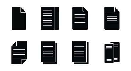 Collection of simple black document icons with varying line arrangements