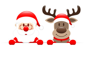 Weihnachtsmann Und Rentier Horizontales Banner