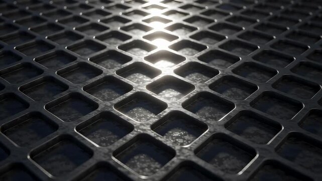 Dark Grey Metal Grid Surface with Diamond Pattern and Light Reflection Background