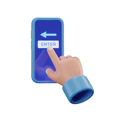 3D Hand Finger Tapping Enter Button on Smartphone Screen