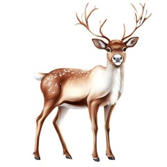 Fototapeta premium Spotted Brown Deer with Antlers on White Backdrop