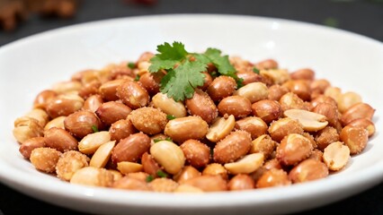 Salted Roasted Peanuts with Cilantro Garnish, Great for Snack Lovers and Chinese Appetizer Fans