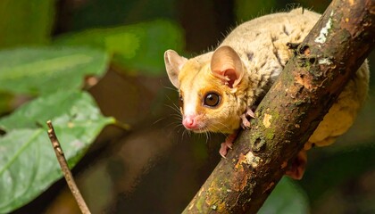 Obraz premium Adorable Yellowish Mouse Opossum on Branch.