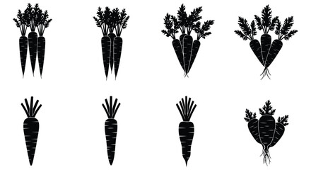 A collection of black silhouette images depicting various carrot arrangements