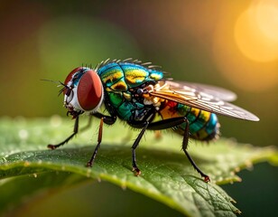 colorful fly insect on a leaf