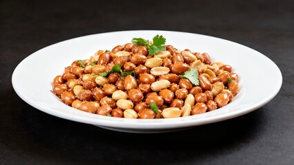 Salted Roasted Peanuts Platter with Cilantro, Ideal for Snack Lovers and Food Enthusiasts