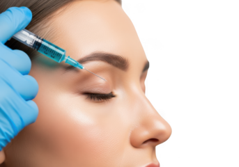 Cosmetic procedure injecting serum into eyebrow isolated on transparent background
