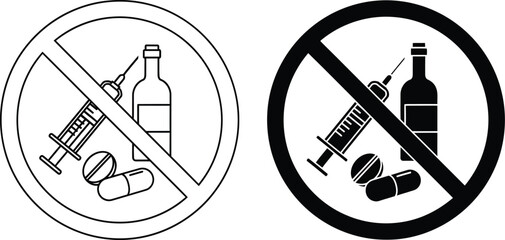 No drugs and alcohol sign vector illustration prohibition icon
