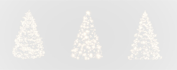 Christmas tree, sparkling lights in the shape of a fir tree on a transparent background. New Year tree made of glowing lights, gold, white, blue, green, vector, png.	

