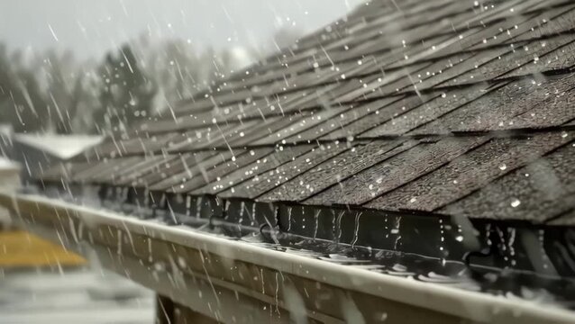 Spring Storm Impact: Brown Roof with Snow Guards and Gutter