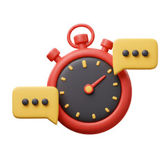 3D Stopwatch Icon with Speech Bubbles for Quick Communication. Time Management, Business, and Project Deadline.
