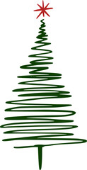 Whimsical Green Christmas Tree Doodle  with Festive Star. Colorful winter christmas trees for holiday xmas and new year. Vector illustration. 