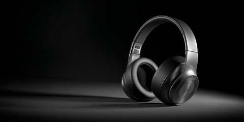 Black and White Illustration of Over-Ear Headphones with Adjustable Headband Design for Music and Audio Lovers