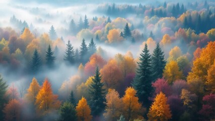 Autumn forest misty landscape - Powered by Adobe