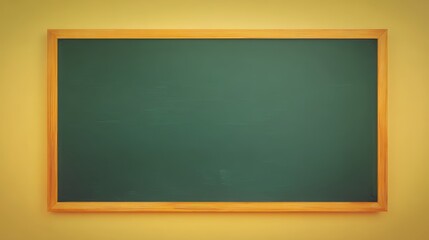 Classic wooden framed green chalkboard on yellow wall